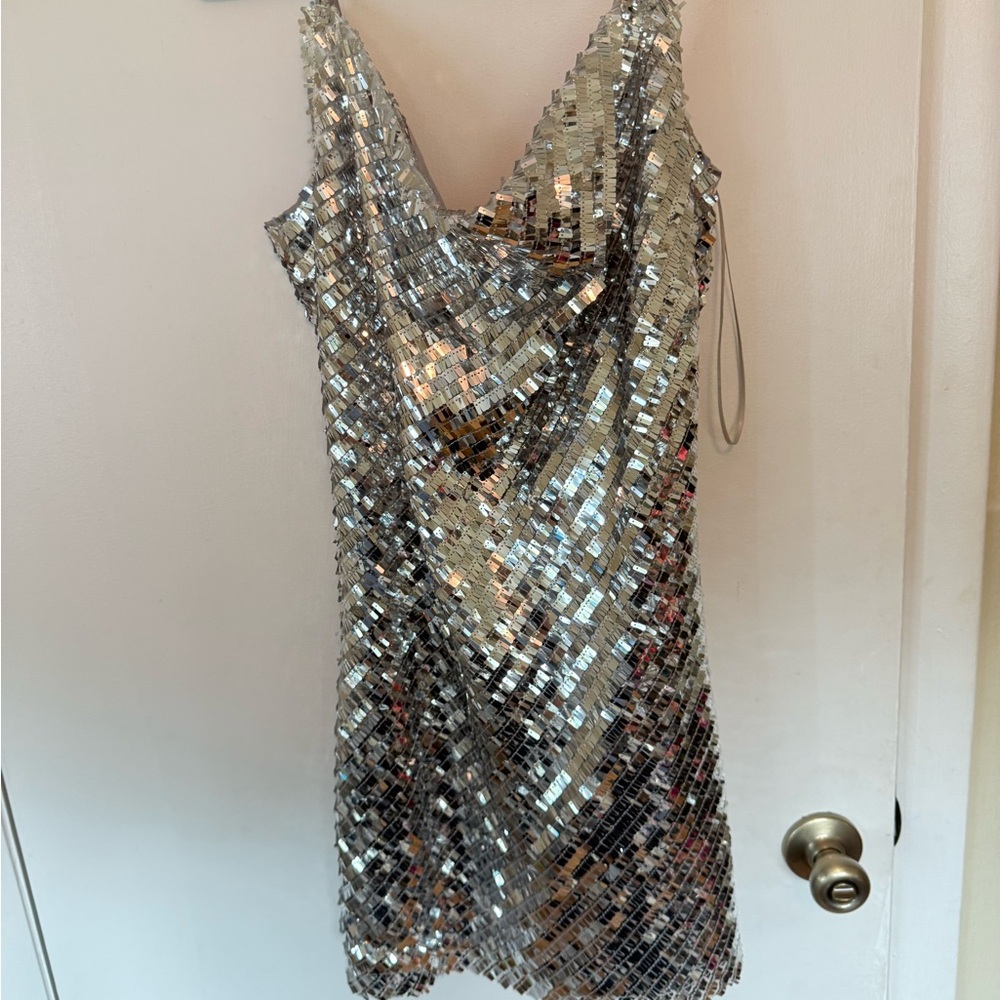 Glam Silver Sequin Mini Slip Dress
